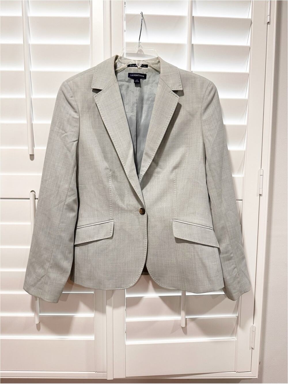 Lands’ End Women’s Light Gray Wool Blend Blazer Jacket Size 10 Career